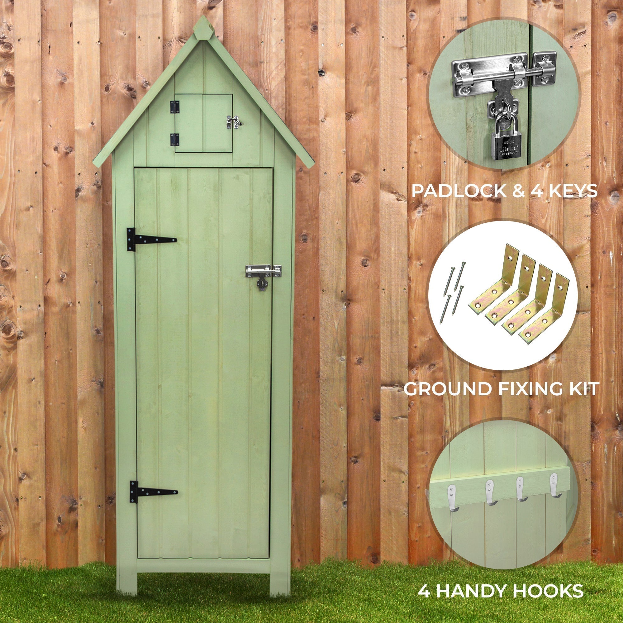 EcoWood Garden Shed Compact 6x4 Ft Interior Shelves Locking Door for Gardeners Outdoor Use