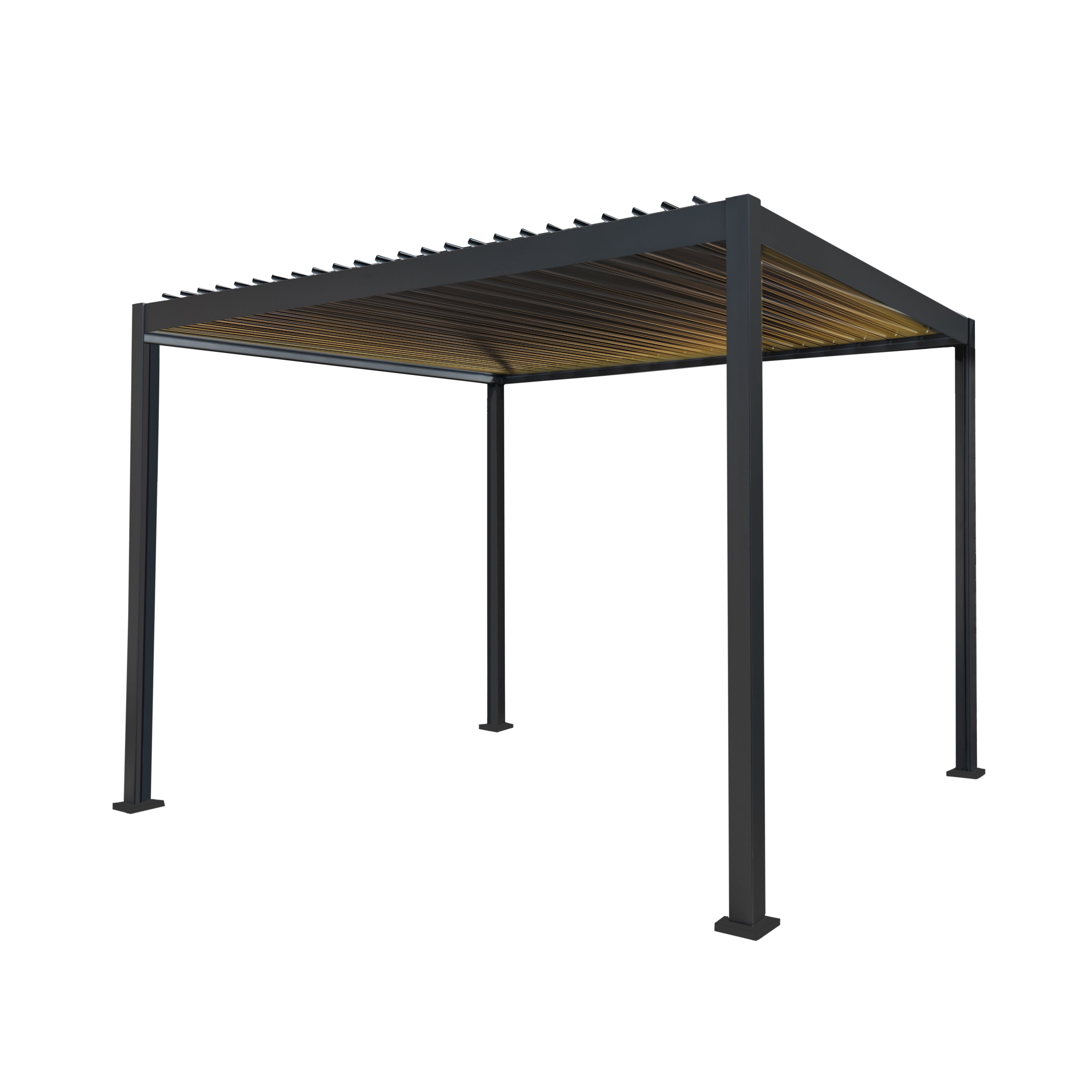 Anthracite Aluminium Pergola 3m x 3m With LED Lighting For Outdoor Patio And Garden