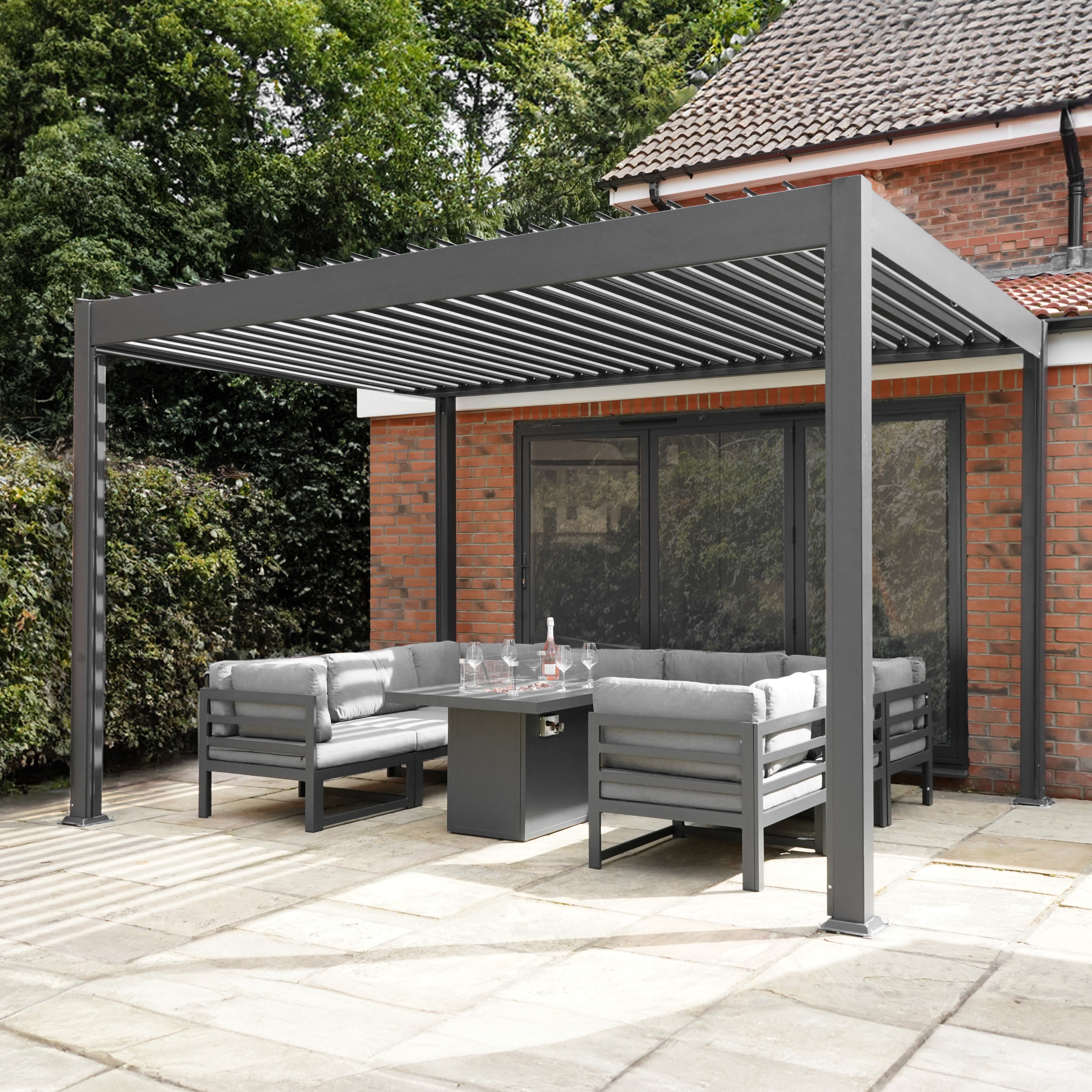 Anthracite Aluminium Pergola 3m x 3m With LED Lighting For Outdoor Patio And Garden