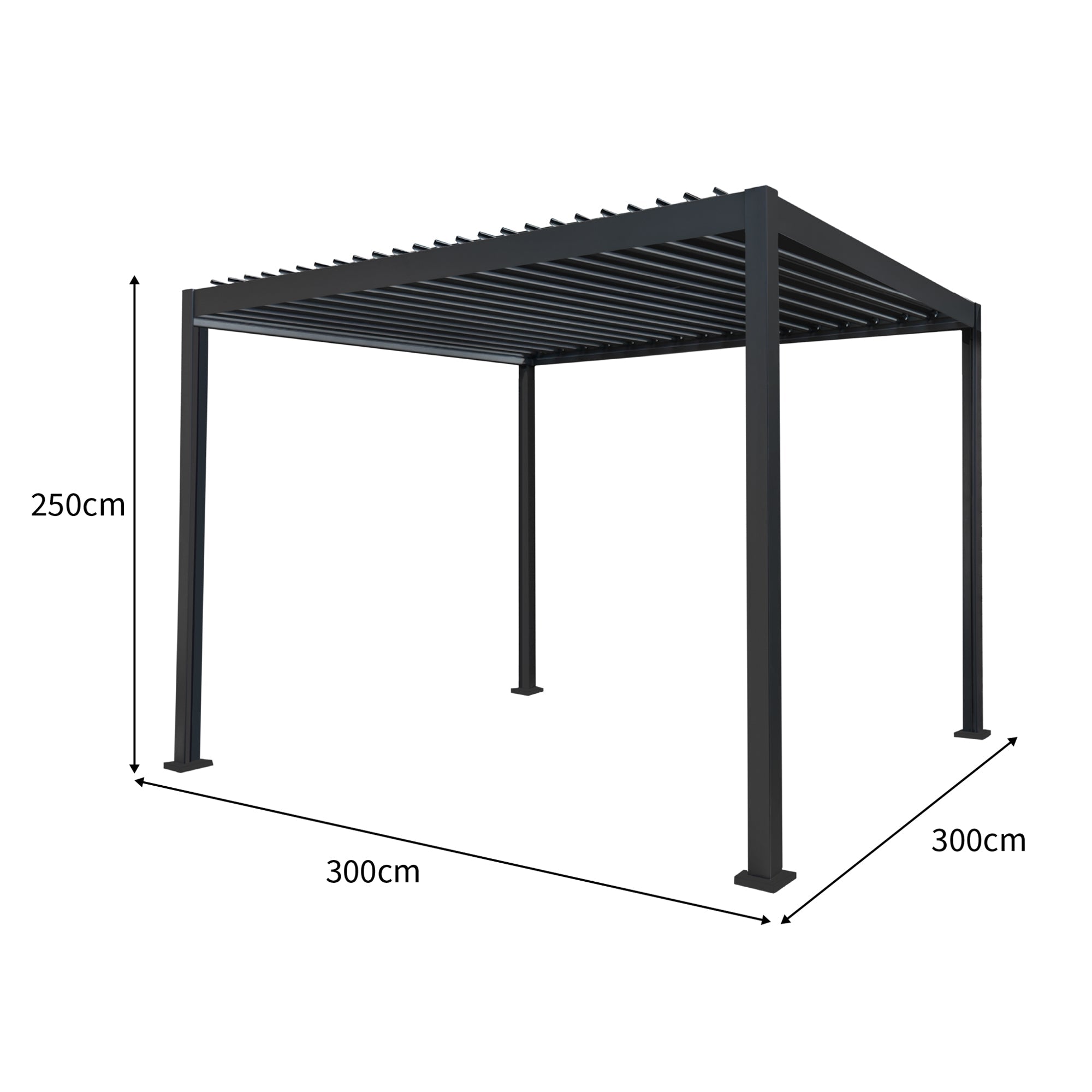 Anthracite Aluminium Pergola 3m x 3m With LED Lighting For Outdoor Patio And Garden