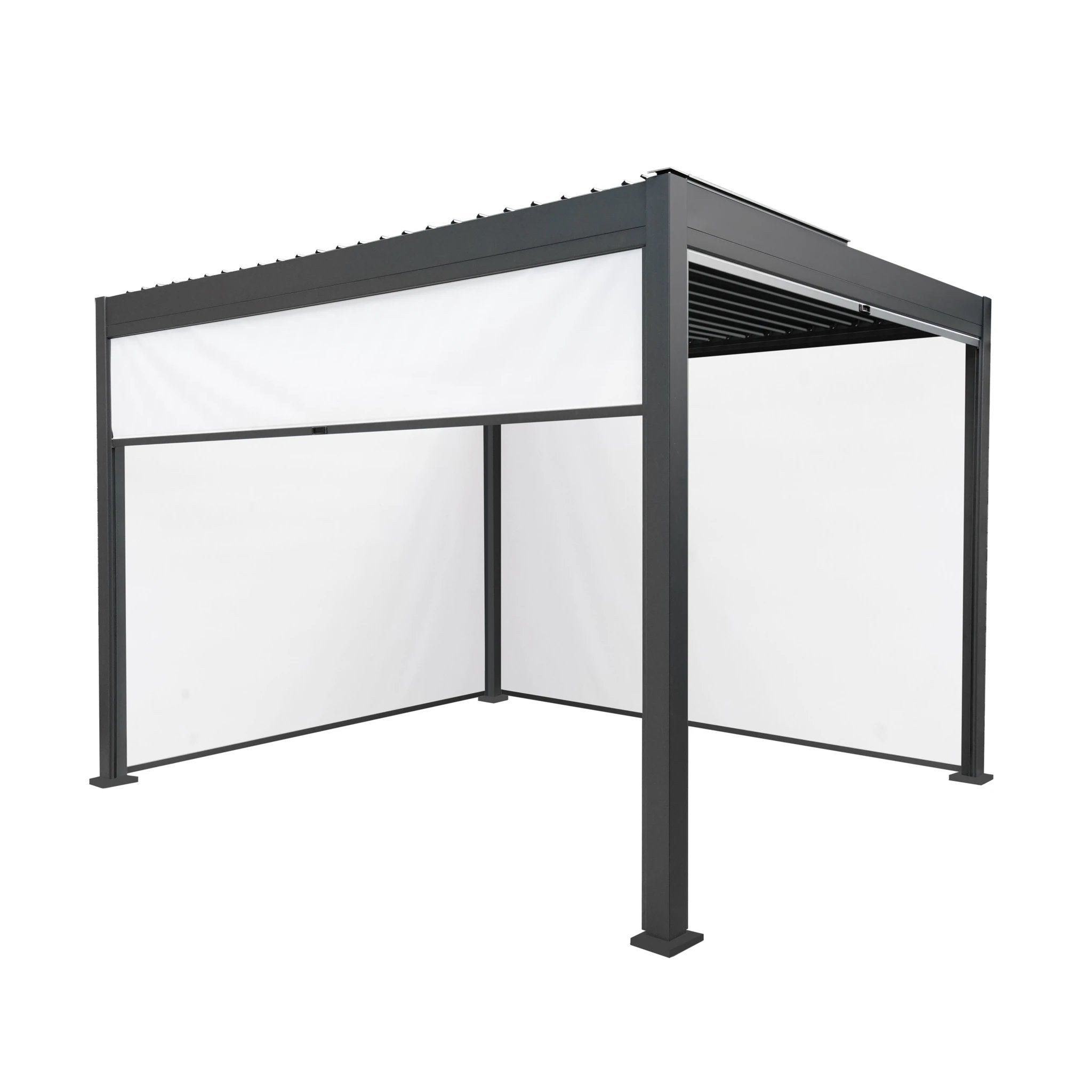 Anthracite Aluminium Pergola 3m x 3m White Blinds by Monster Shop