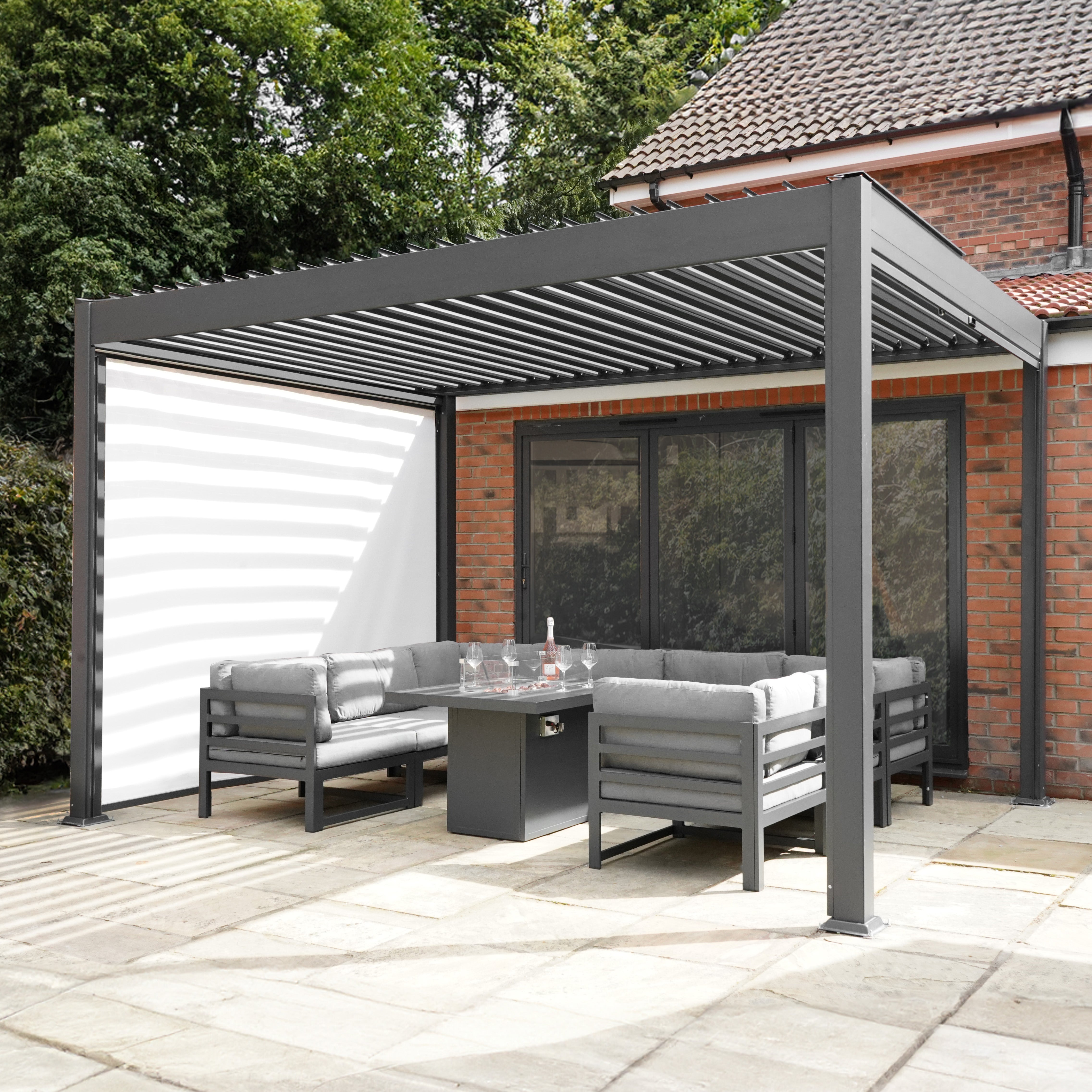 Anthracite Aluminium Pergola 3m x 3m White Blinds