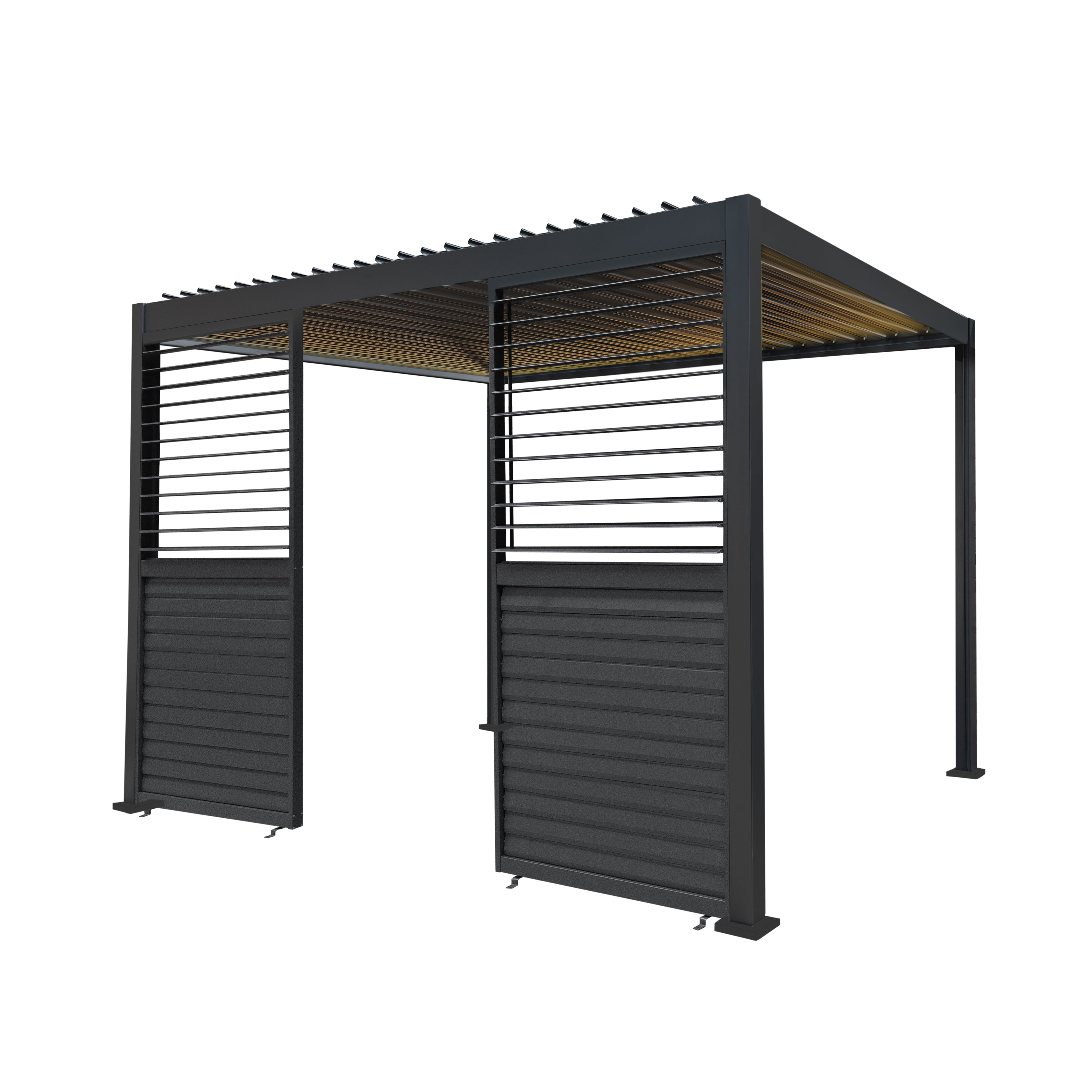Premium Anthracite Aluminium Pergola 3m x 3m With LED Lights And Dual Shutter Panels