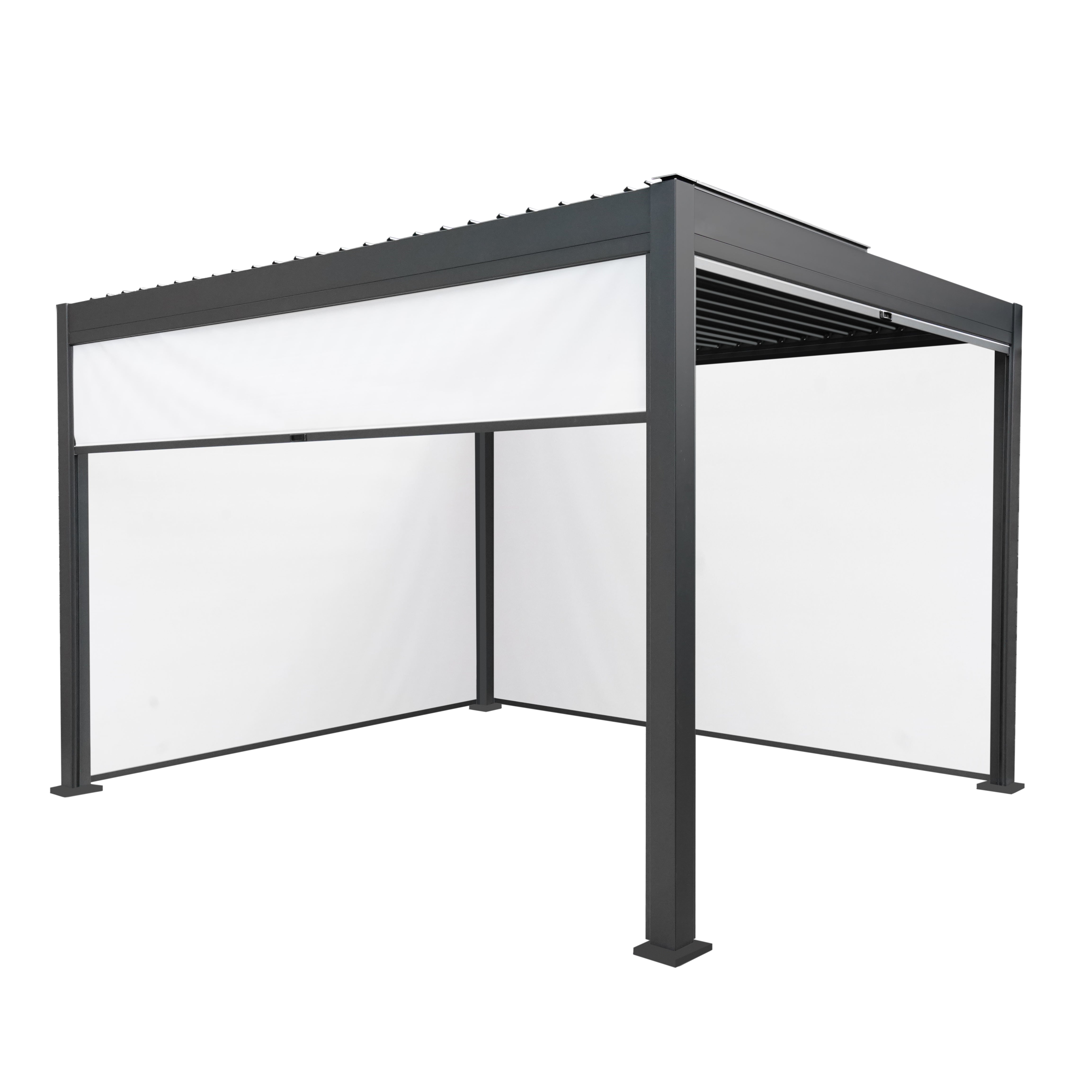 Anthracite Aluminium Pergola 3m By 4m White Blinds Weatherproof Outdoor Living Patio - Monster Shop - Home Symphony