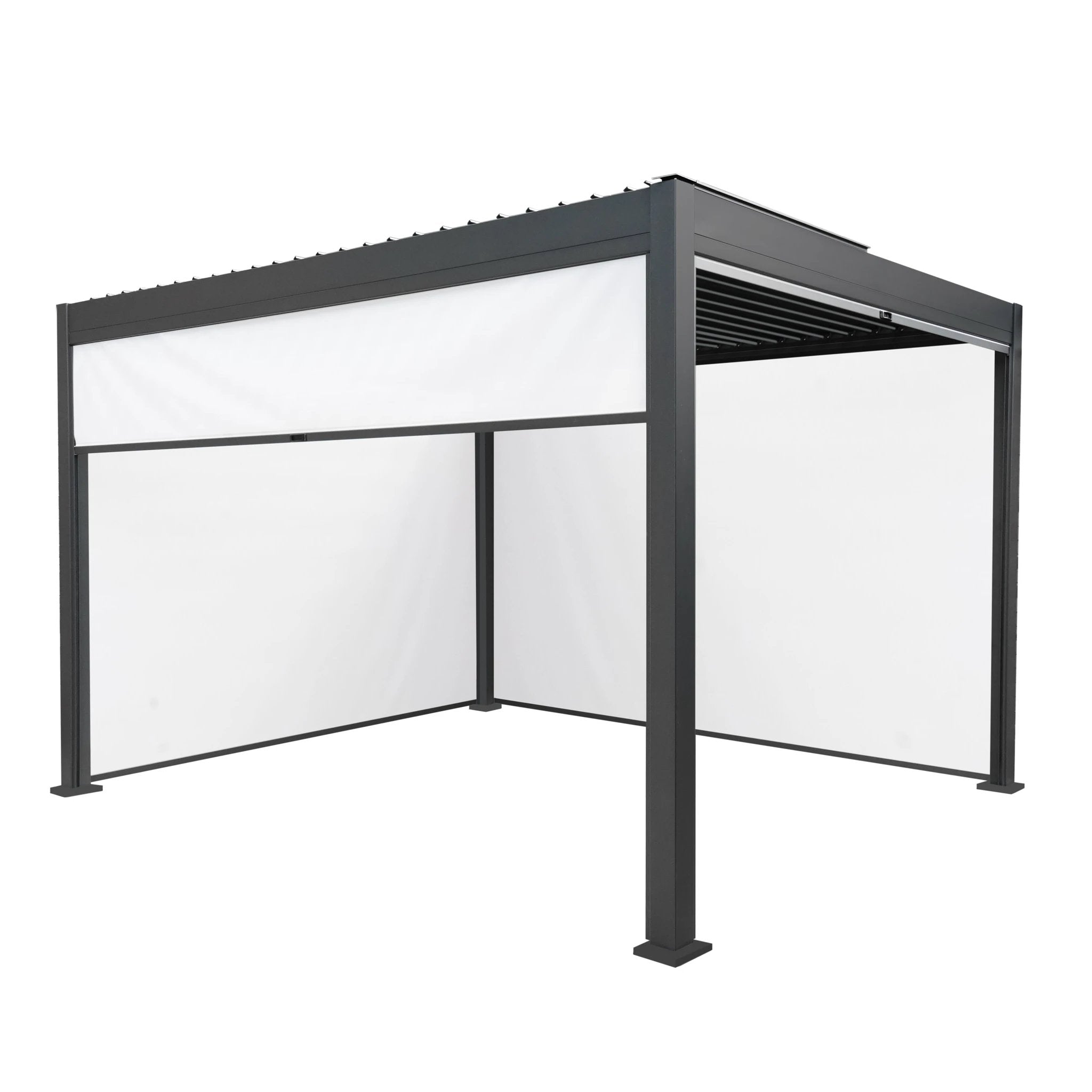 Anthracite Aluminium Pergola 3m By 4m White Blinds Weatherproof Outdoor Living Patio by Monster Shop
