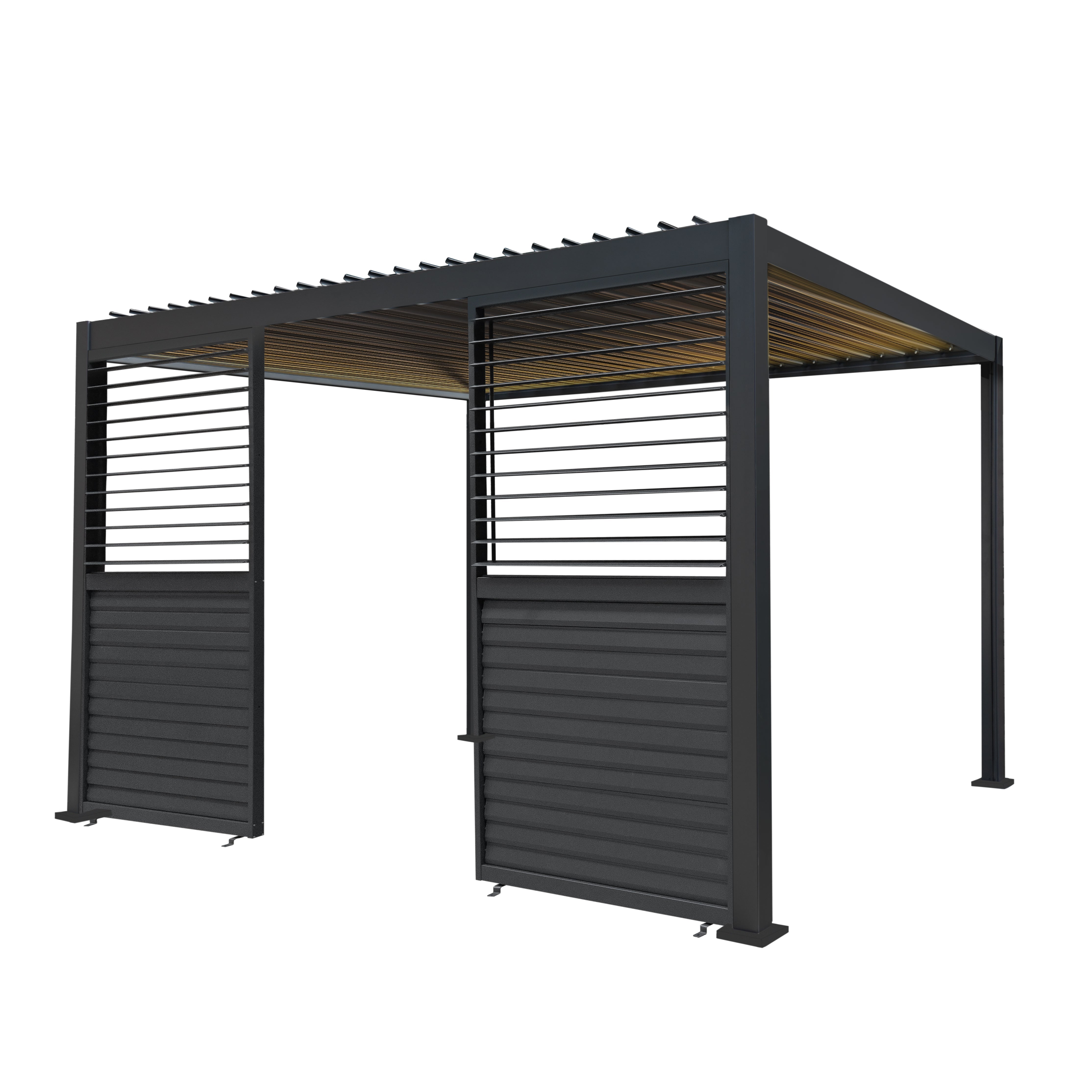 Anthracite Aluminium Pergola 3m x 4m With LED Lighting And Dual Shutter Panels For Outdoor Living
