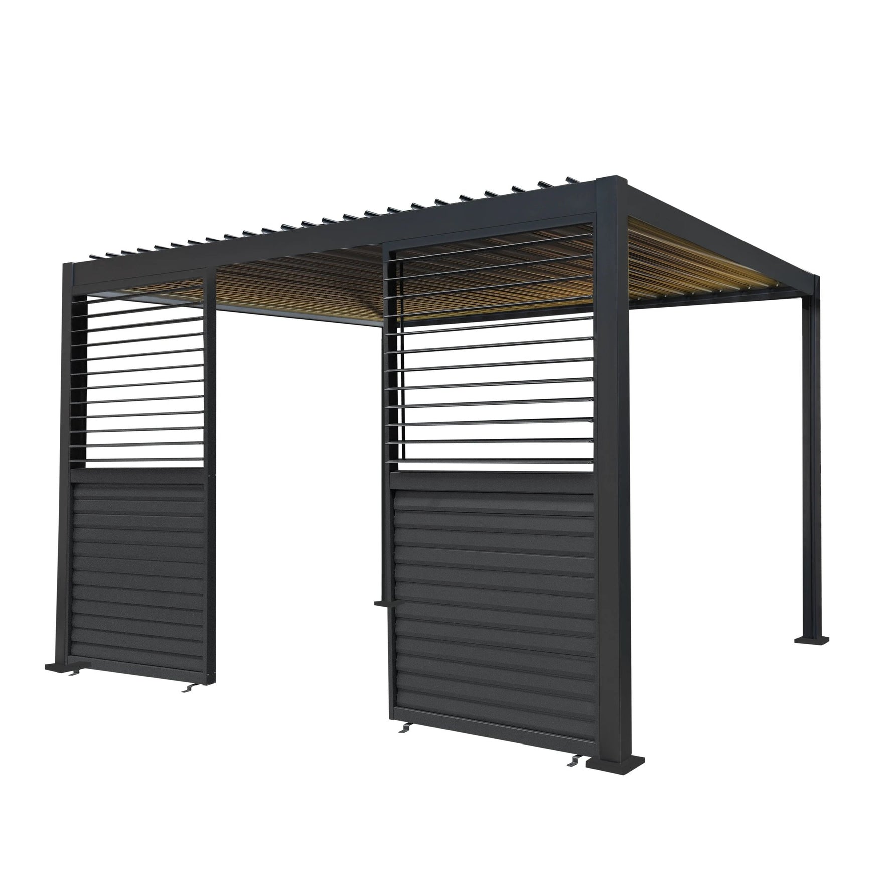 Monster Shop Anthracite Aluminium Pergola 3m x 4m With LED Lighting And Dual Shutter Panels For Outdoor Living - Uncategorized Gazebos