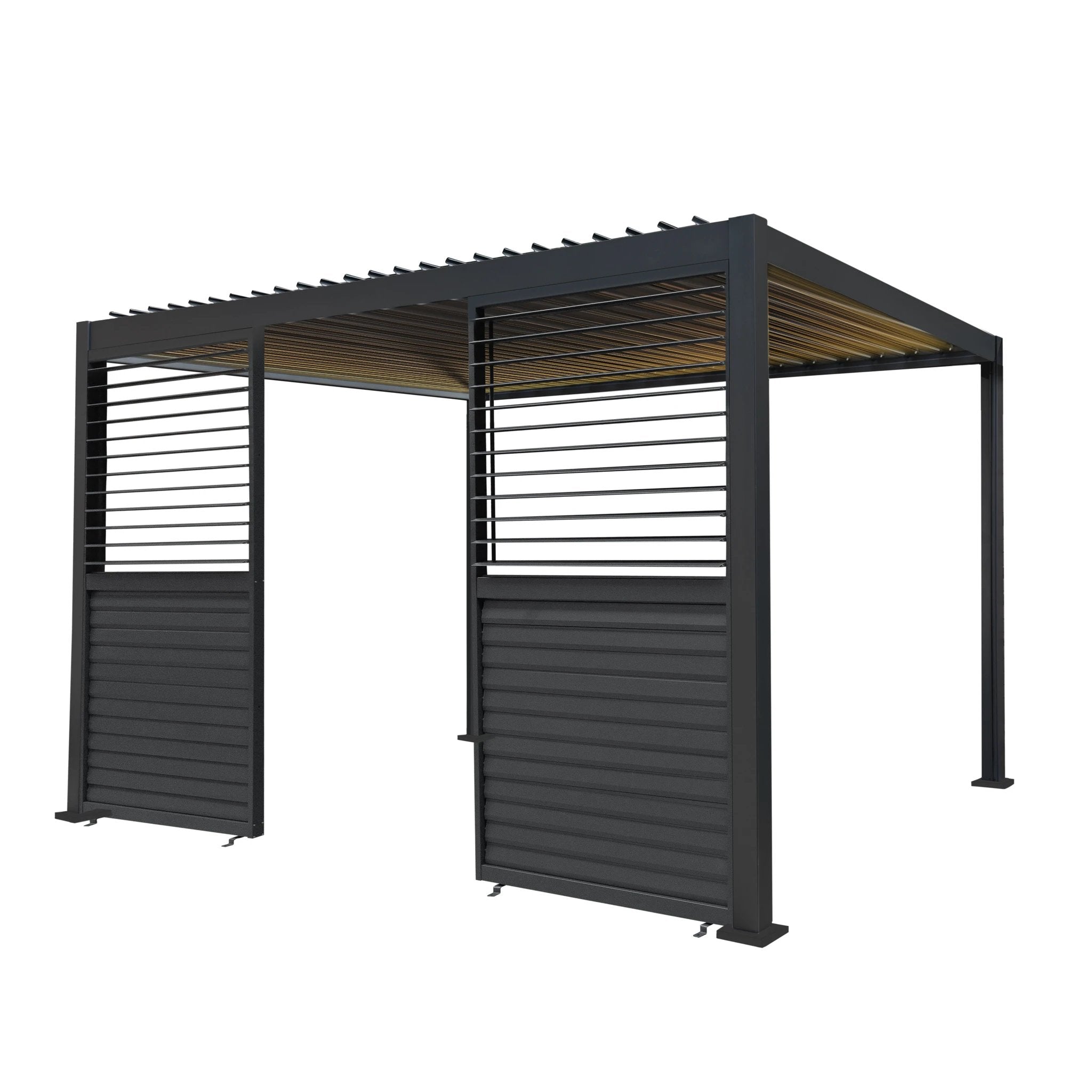 Monster Shop Anthracite Aluminium Pergola 3m x 4m With LED Lighting And Dual Shutter Panels For Outdoor Living - Uncategorized Gazebos