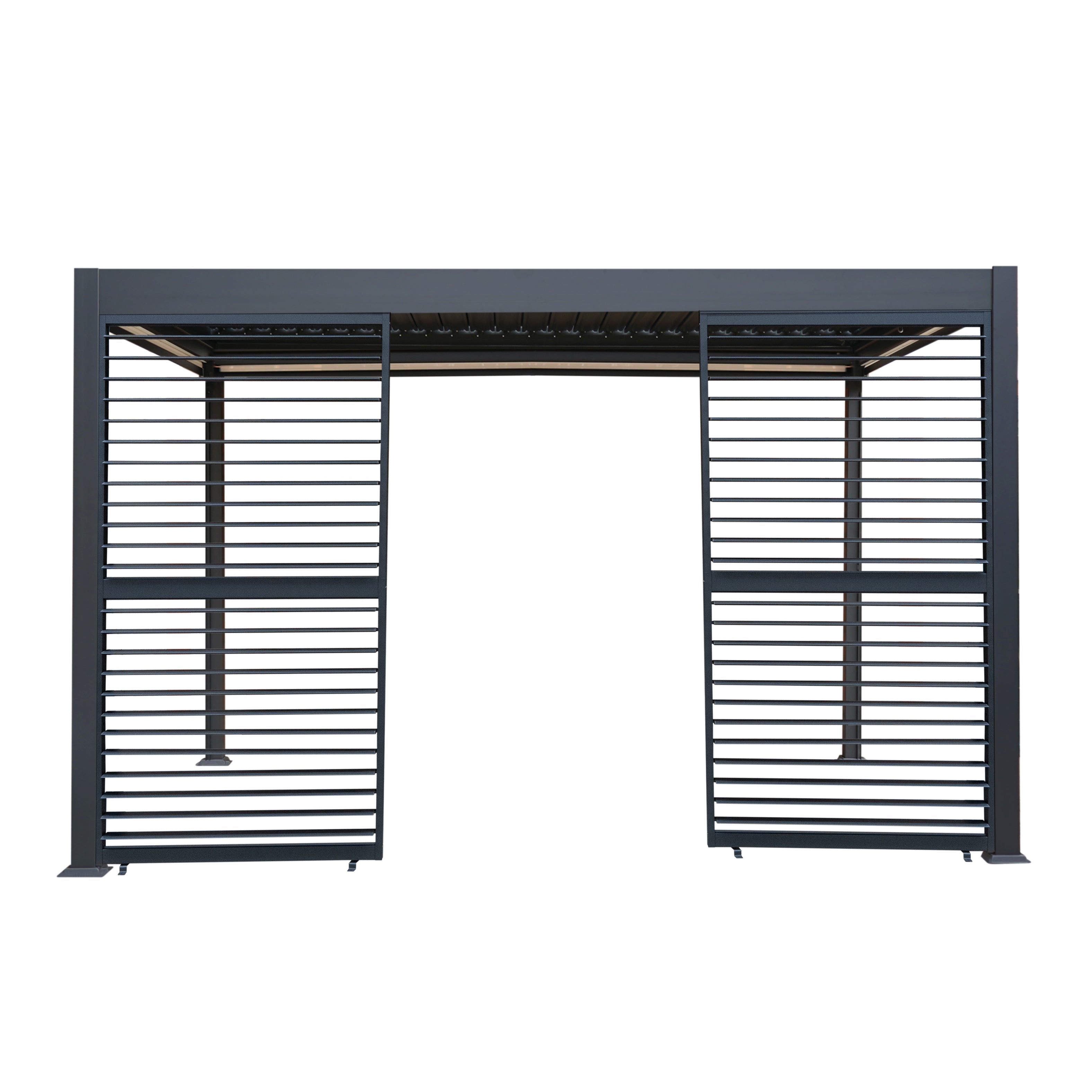 Anthracite Aluminium Pergola With White Blinds And Louvre Panels 3m x 4m Outdoor Living
