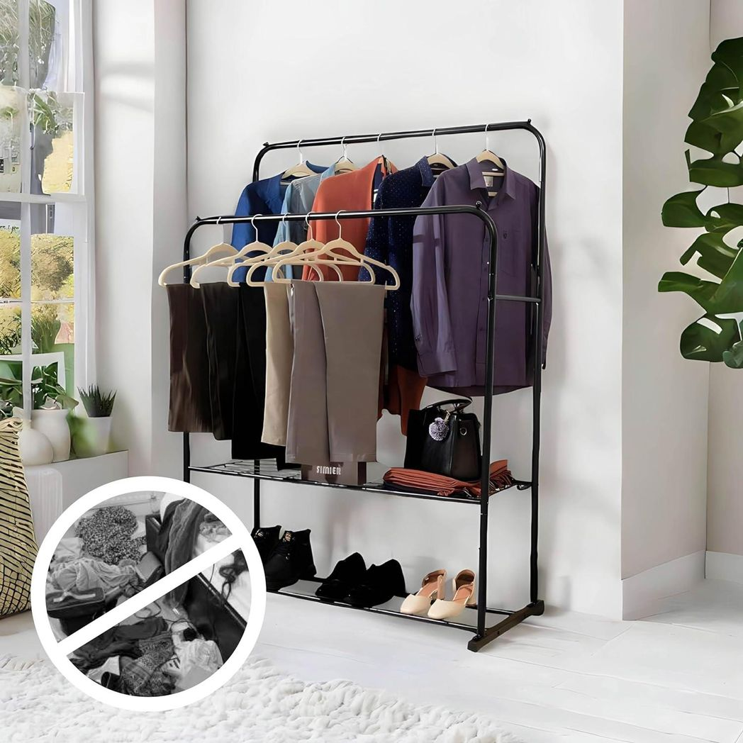 Sturdy Double Clothes Rail H153 W110 D50 30kg Capacity Home - Direct Online Houseware - Home Symphony