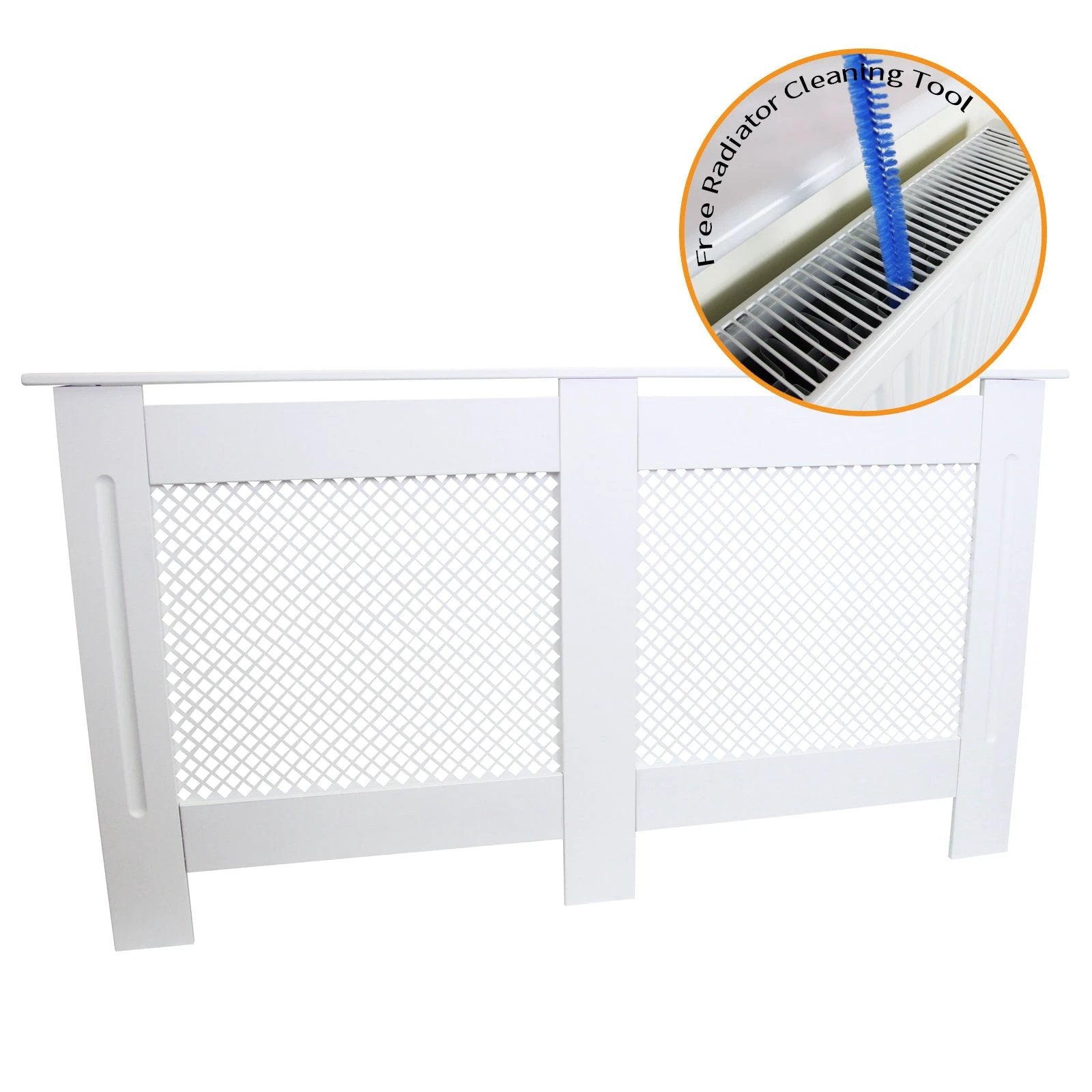 Quality Radiator Cover 1515mm Trellis Grill Front MDF White For Kid Safety In Modern Homes by Monster Shop