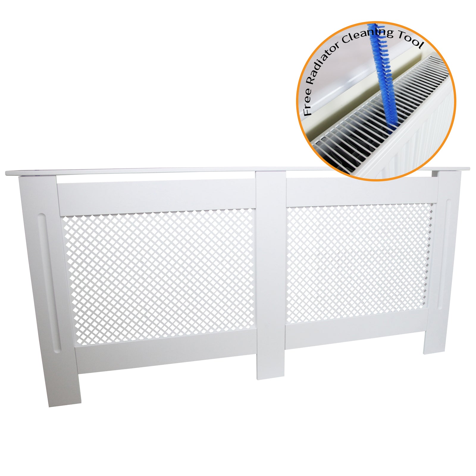 Premium Radiator Cover 1720mm White MDF Trellis Front For Child And Pet Safe Homes