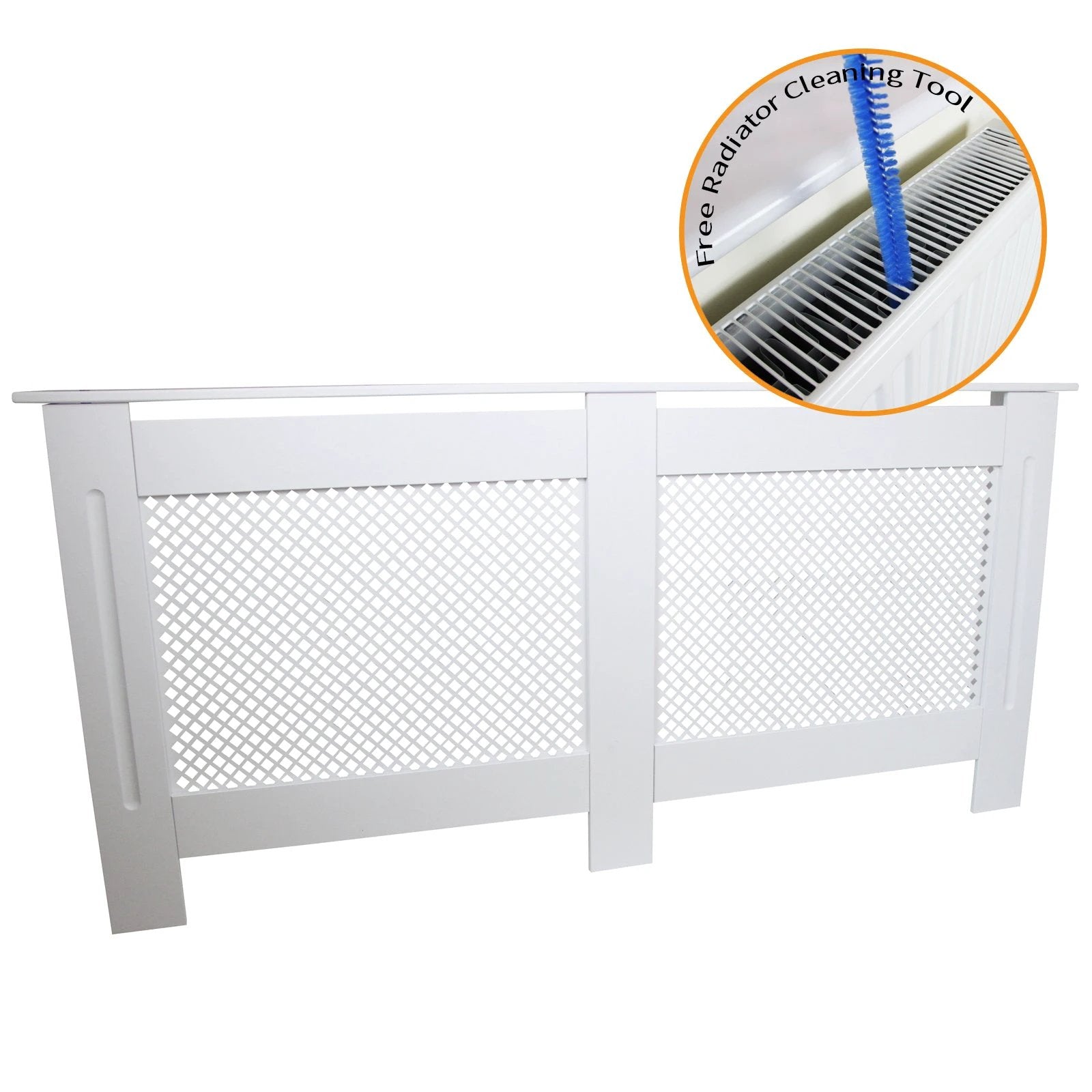 Premium Radiator Cover 1720mm White MDF Trellis Front For Child And Pet Safe Homes by Monster Shop