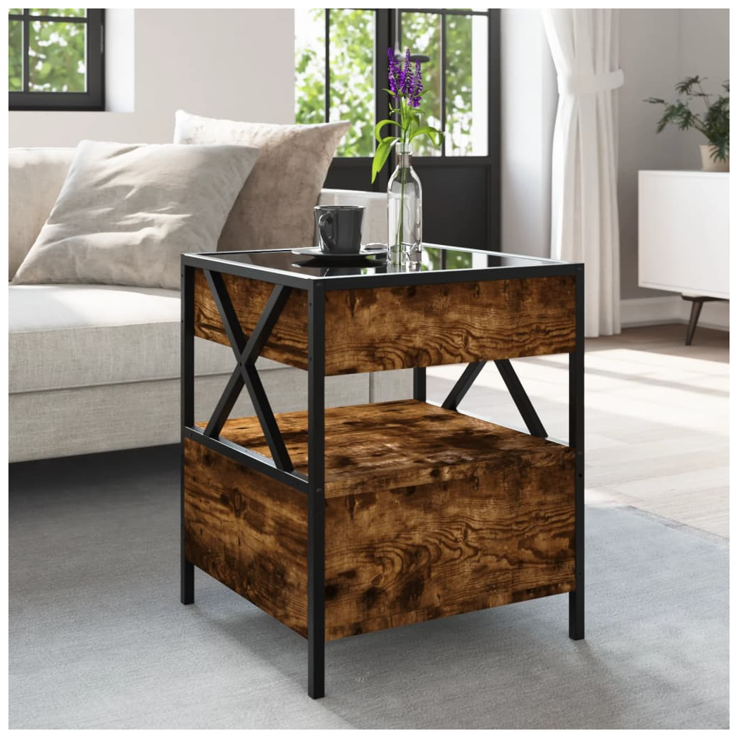 vidaXL Coffee Table 40x40x51 cm Infinity LED Mirror Smoked Oak Finish For Living Room - vidaXL - Home Symphony