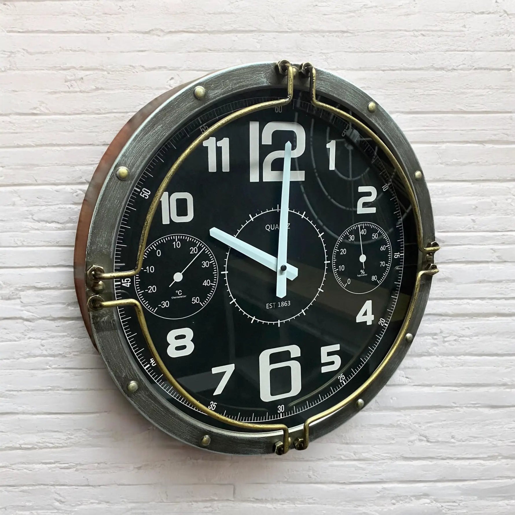 MSL 40CM WALL CLOCK - Brass Fittings - Black Clock Face - Requires 1 X AA Battery - Clock