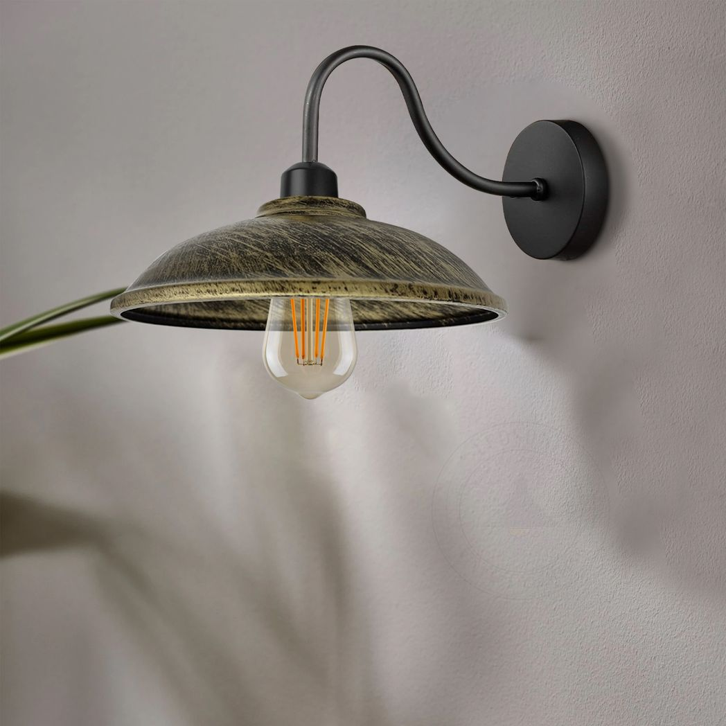 Brushed Brass Wall Light Swan Neck Hemisphere For Bedroom by Home Symphony with swan-neck arm and hemisphere shade.