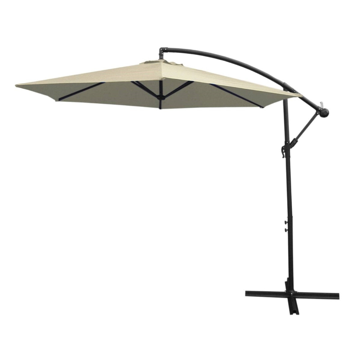 Premium Cream Cantilever Parasol With Fan Base Crank Winding For UV Protected Outdoor Patio