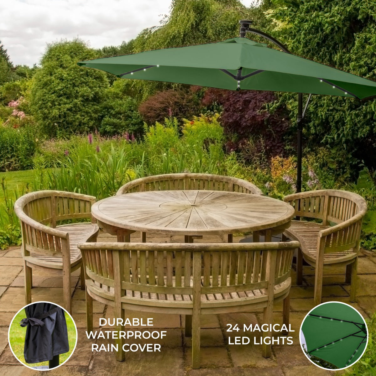 Premium Cantilever Parasol 3m LED Garden