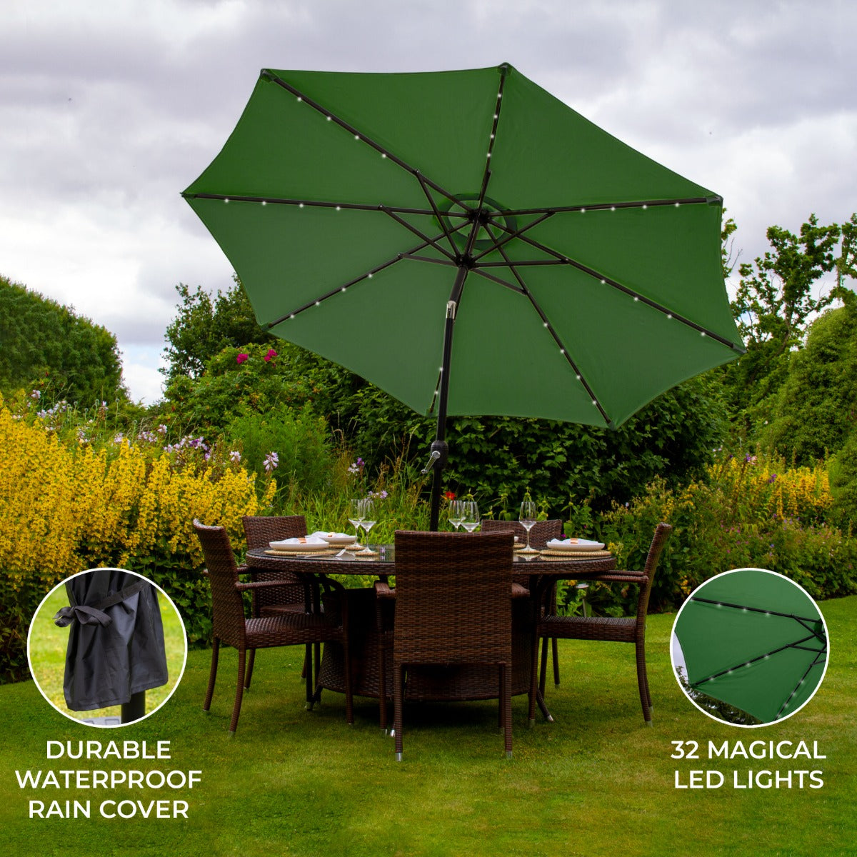 Eco LED Tilt Parasol 2.7m UV Protection Garden - Monster Shop - Home Symphony