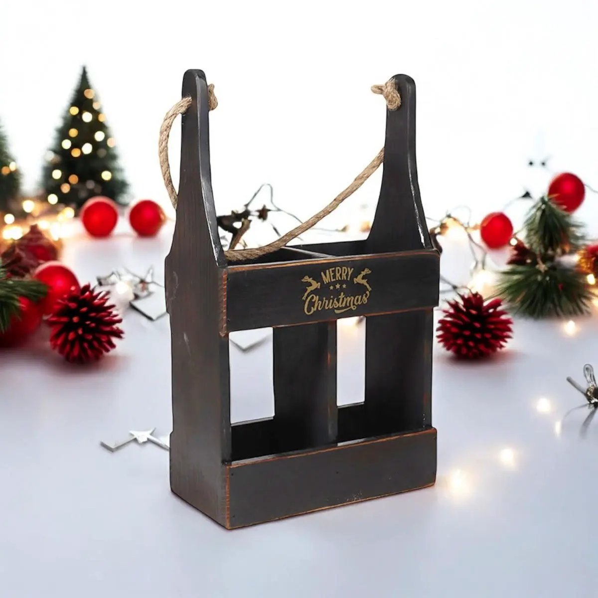 MSL 39CM WOODEN BLACK 2 BOTTLE WINE HOLDER - Wine Rack