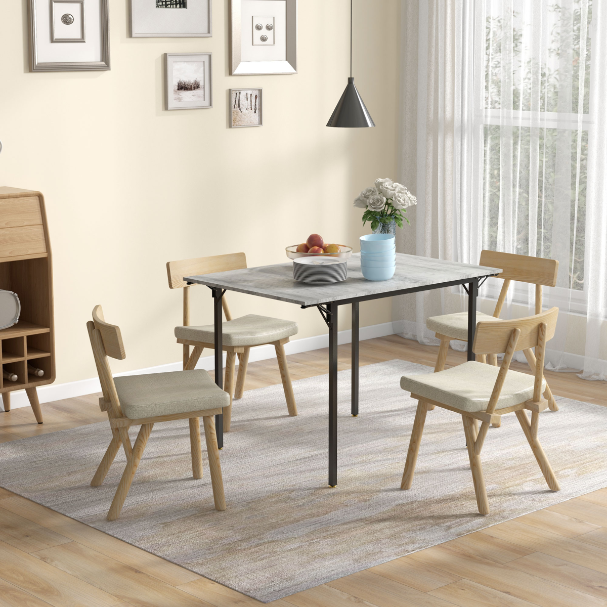 HOMCOM Folding Dining Table 2-4 Seats Drop Leaf Grey Kitchen - PawHut - Home Symphony