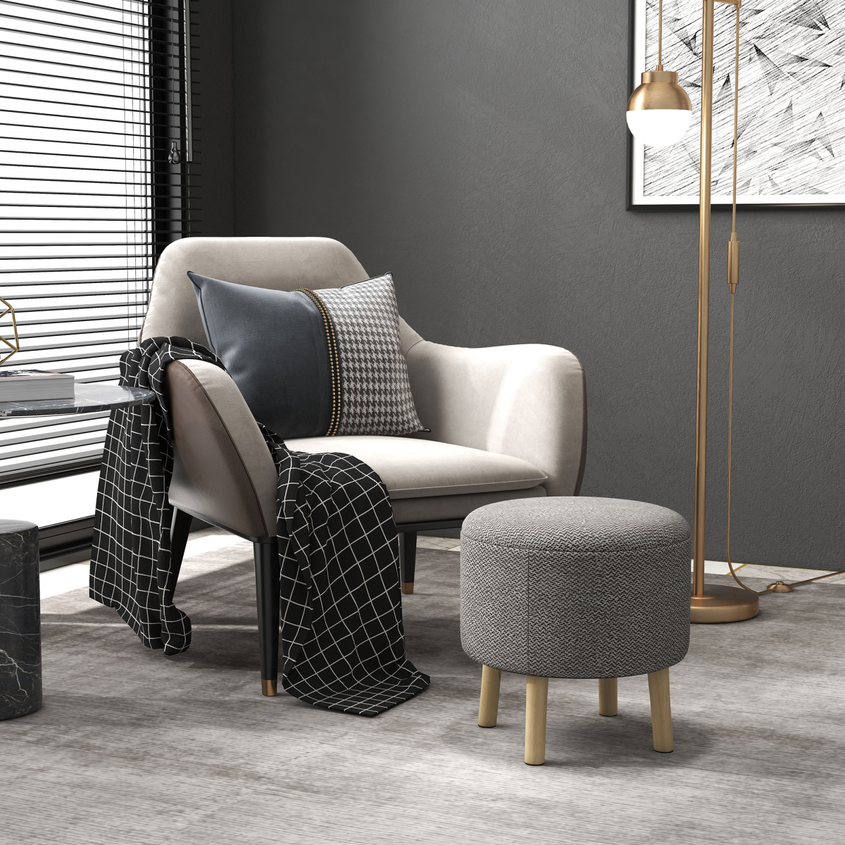 HOMCOM Round Storage Ottoman Compact Hidden - HOMCOM - Home Symphony