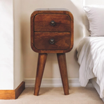 Artisan Bedside Table Mini Curved Mango Wood One Drawer Chestnut Finish For Small Bedrooms by Artisan Furniture