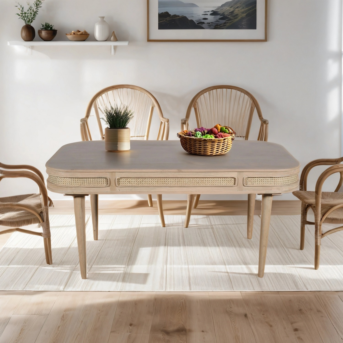 Valencia Dining Table SixSeater Cane Mango Wood Eco Home - Indian Hub - Home Symphony