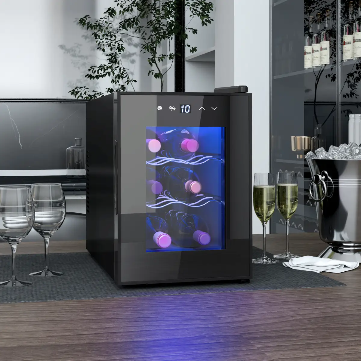 HOMCOM HOMCOM Mini Beer and Wine Fridge, 6 Bottle, with Glass Door, Touch Screen - Wine Rack