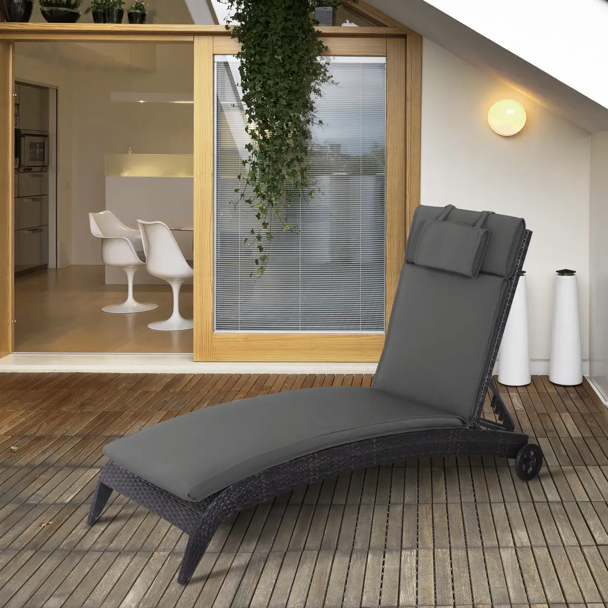 Outsunny Outsunny Garden Sun Lounger Chair Cushion Reclining Relaxer Indoor Outdoor Grey - Sun Lounger