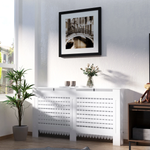 White MDF Radiator Cover 152cm Slatted Safe Home by HOMCOM