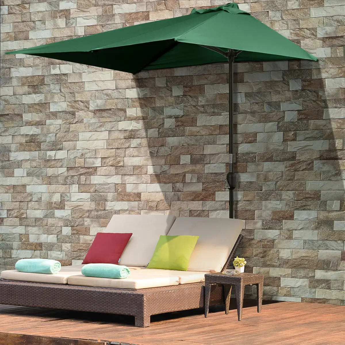 Unbranded 2.3m Garden Half Round Umbrella Metal Parasol Umbrella Green Outsunny - Parasol