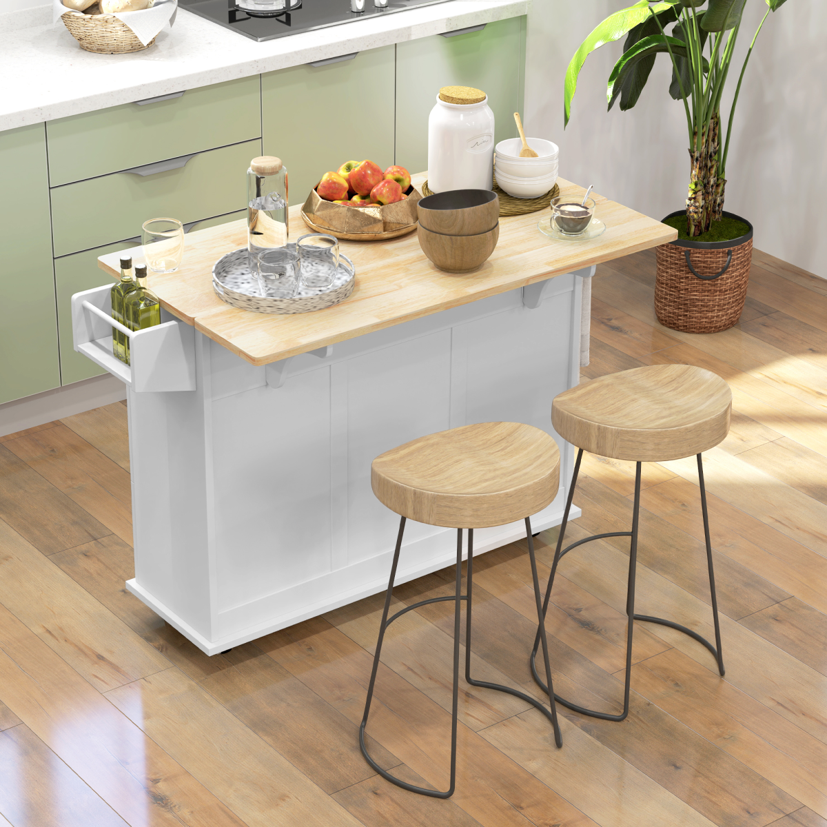 HOMCOM Kitchen Island Cart On Wheels Drop Leaf White Home - HOMCOM - Home Symphony