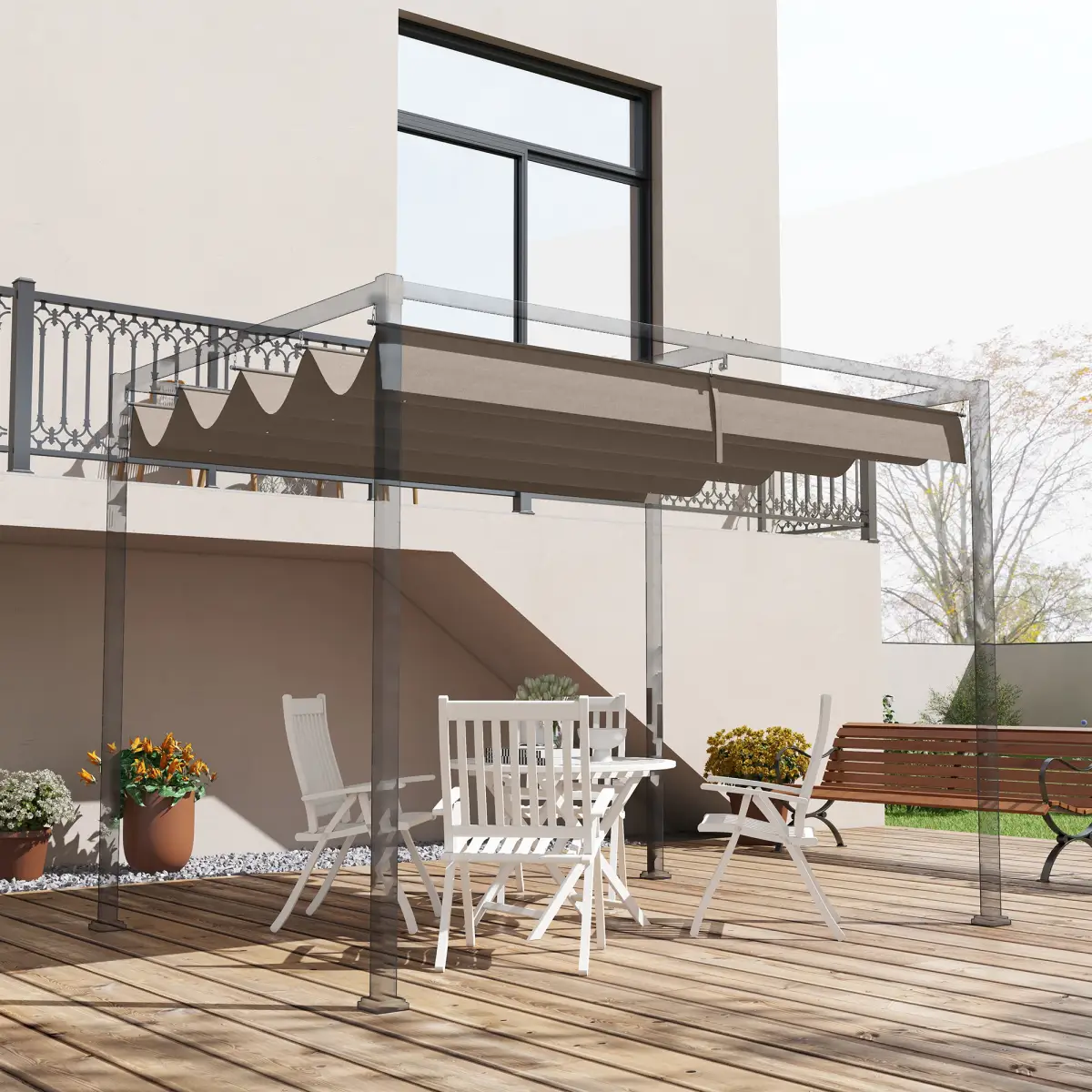 Outsunny Outsunny Pergola Sun Shade Cover Roof Replacement for 3 x 2.15m Pergola, Coffee - Gazebos