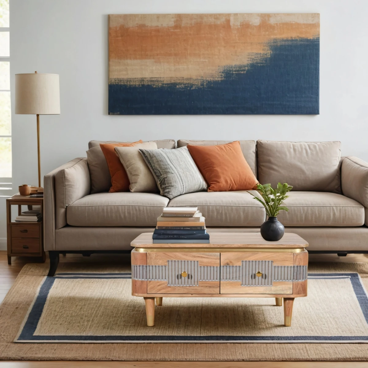 Wilton Acacia Wood Handcrafted Coffee Table Two Drawer Eco Friendly Modern Living Room by Indian Hub