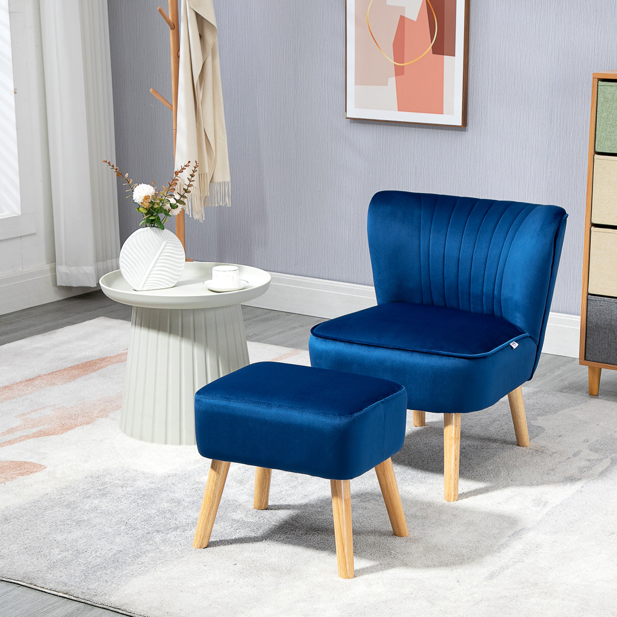Lux Velvet Accent Chair With Ottoman Compact Velvet Home in navy by Home Symphony, armless tub chair with ottoman.