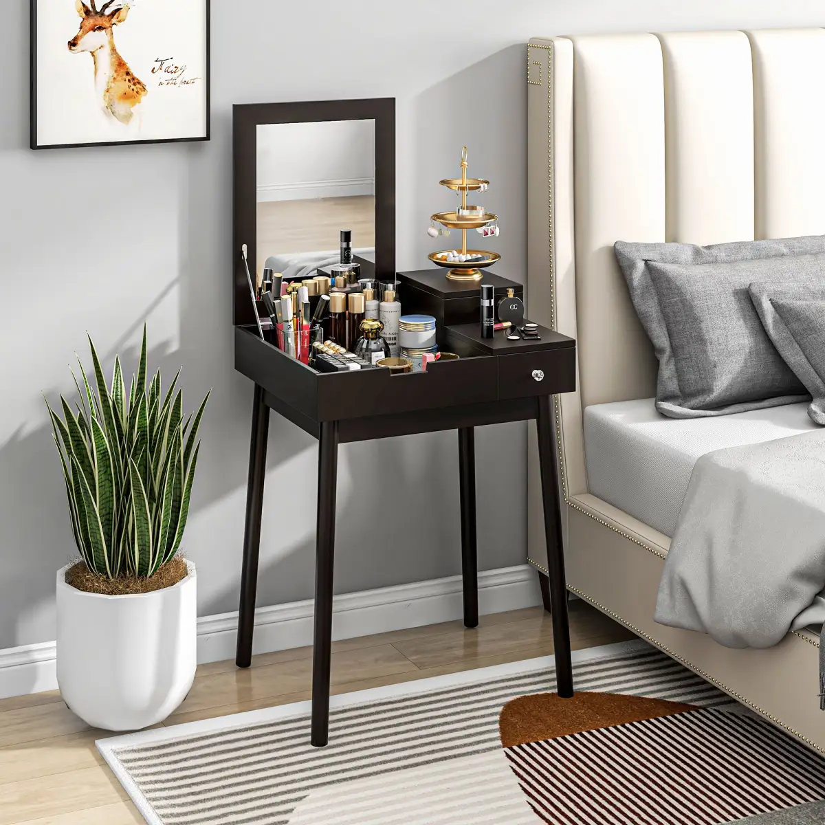 HOMCOM HOMCOM Dressing Table Vanity Desk Flip-up Mirror 2 Drawers, Black - Desk