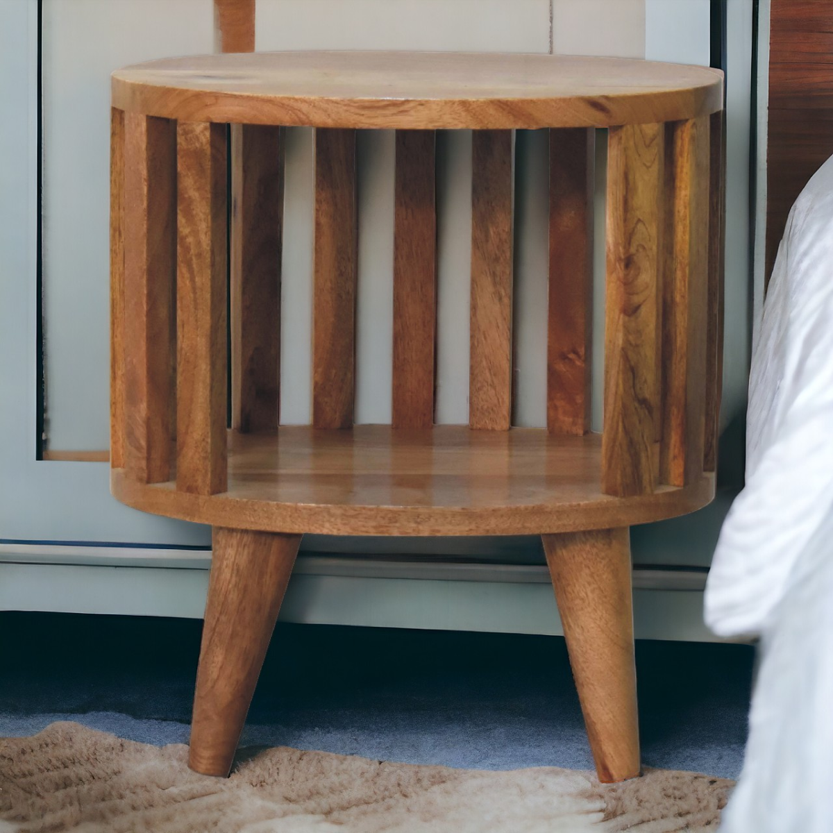 Artisan Bedside Table Solid Mango Wood Compact Single Shelf With Open Top For Modern Japanese Bedroom - Artisan Furniture - Home Symphony