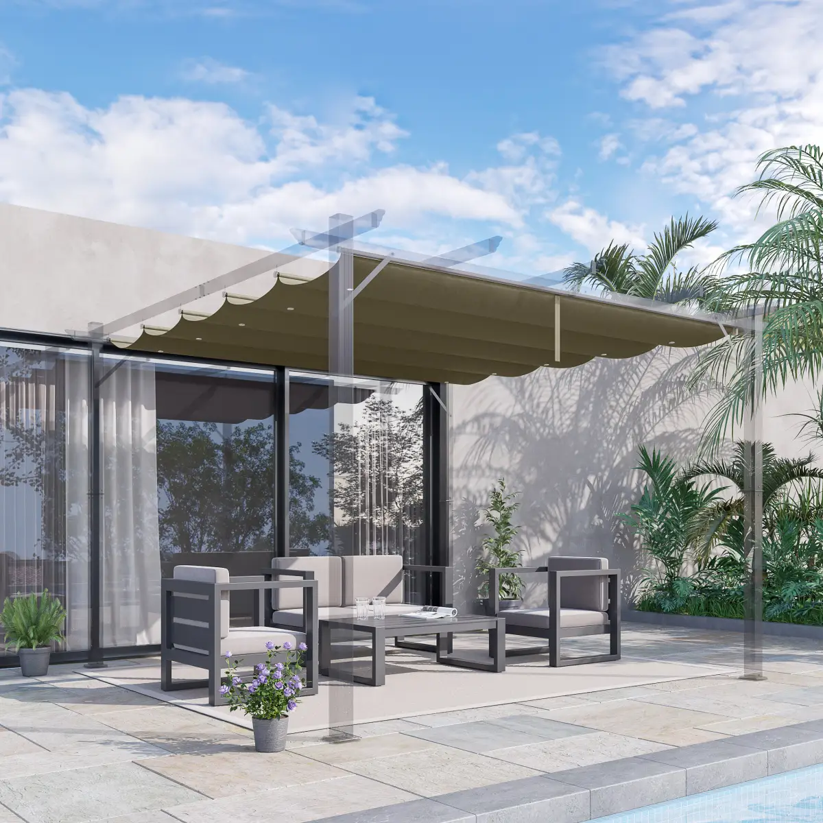 Outsunny Pergola Shade Cover for 3 x 3m Pergola, Replacement Canopy Fabric Only, Tan - Gazebos