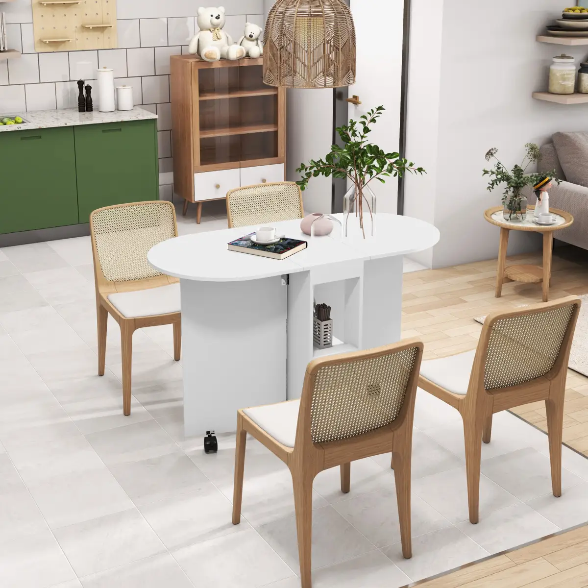 HOMCOM HOMCOM Folding Dining Table for Small Spaces with 2-tier Shelves White - Dining Table
