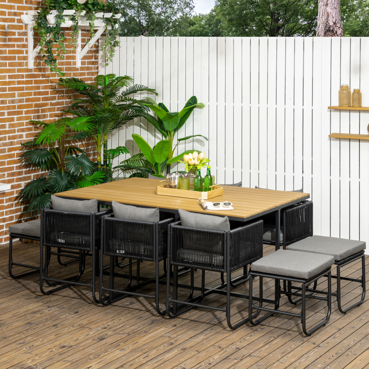Premium Rattan Dining Set 10 Seater Space Saving Outdoor - Outsunny - Home Symphony