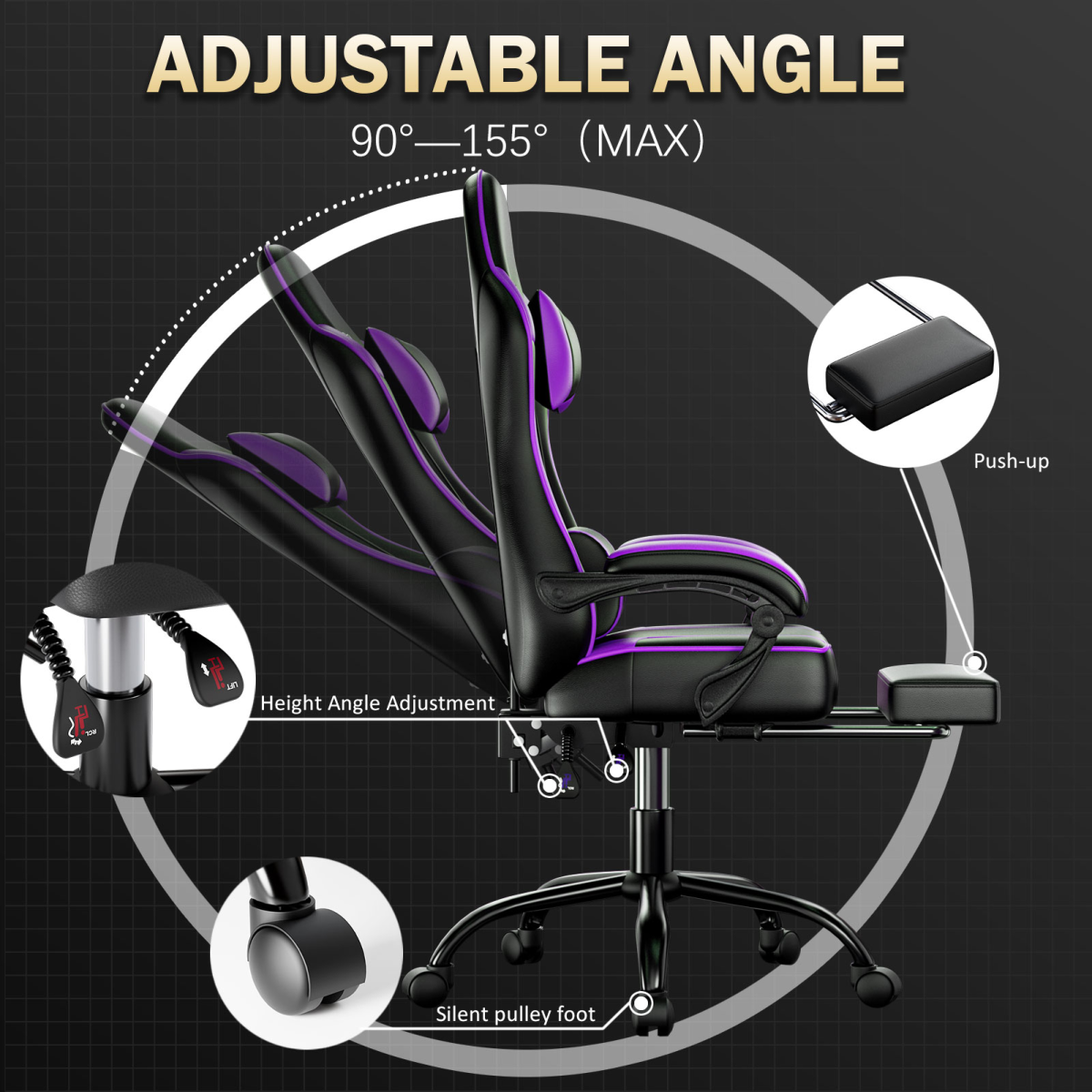 Pro Gaming Chair Footrest and Lumbar Support for Gamers by Home Symphony with adjustable angle, footrest, alloy frame.