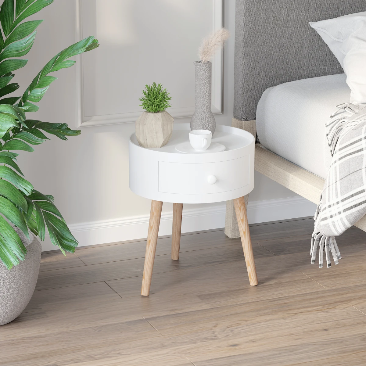 HOMCOM White Round Coffee Table 38x45cm Safe Edges Kids - Coffee Table