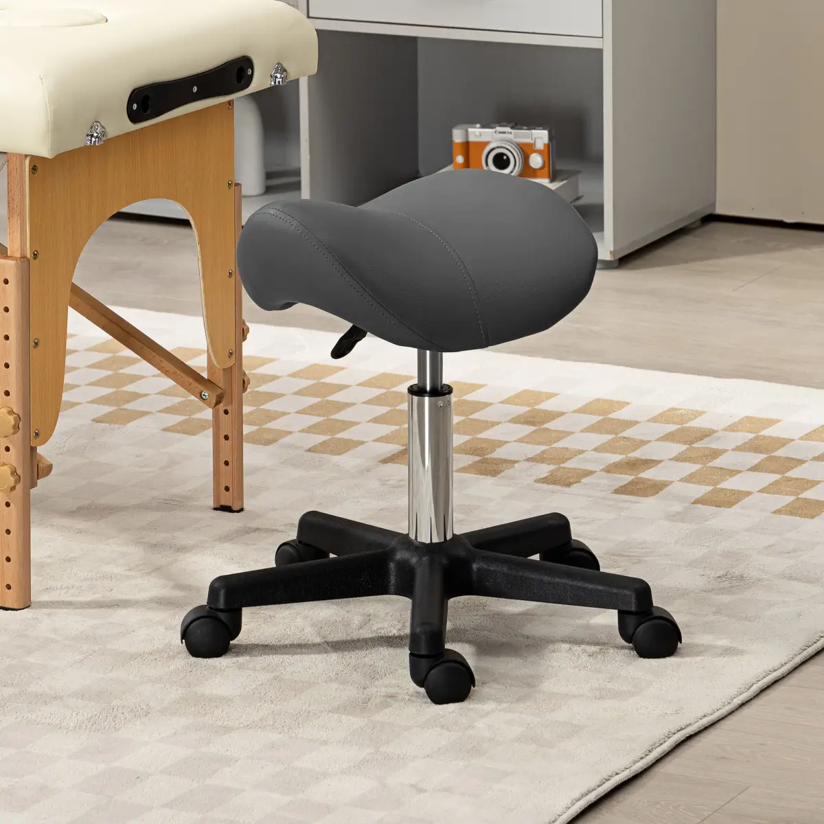 HOMCOM HOMCOM Saddle Stool Adjustable Rolling Salon Chair for Massage Spa Beauty Grey - Bar Stool