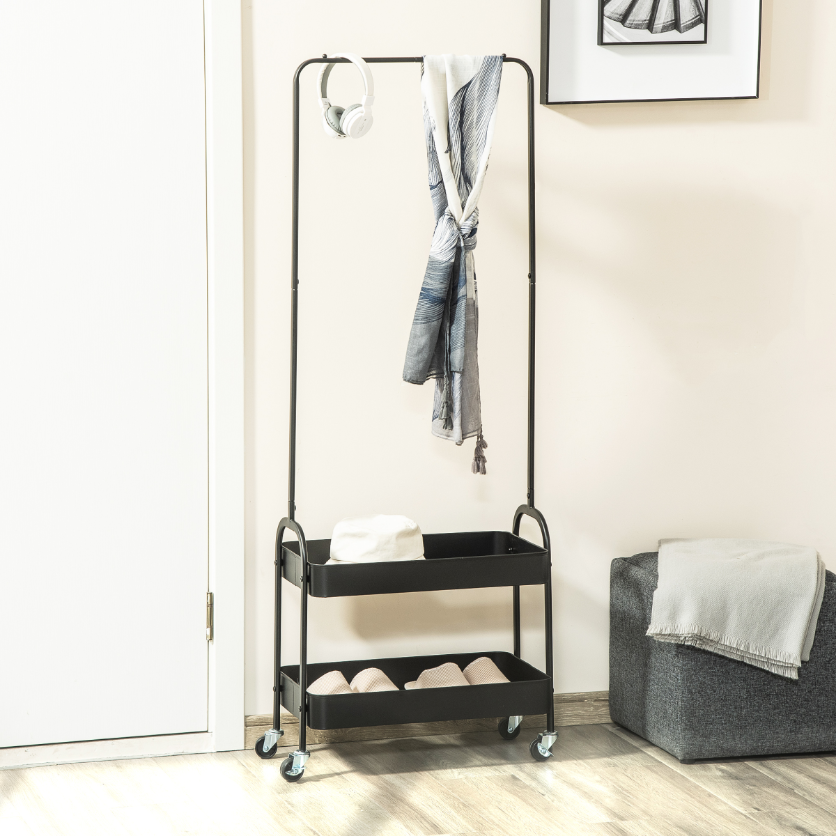 HOMCOM Metal Clothes Rack 37.3cm On Wheels For Small Spaces - Unbranded - Home Symphony