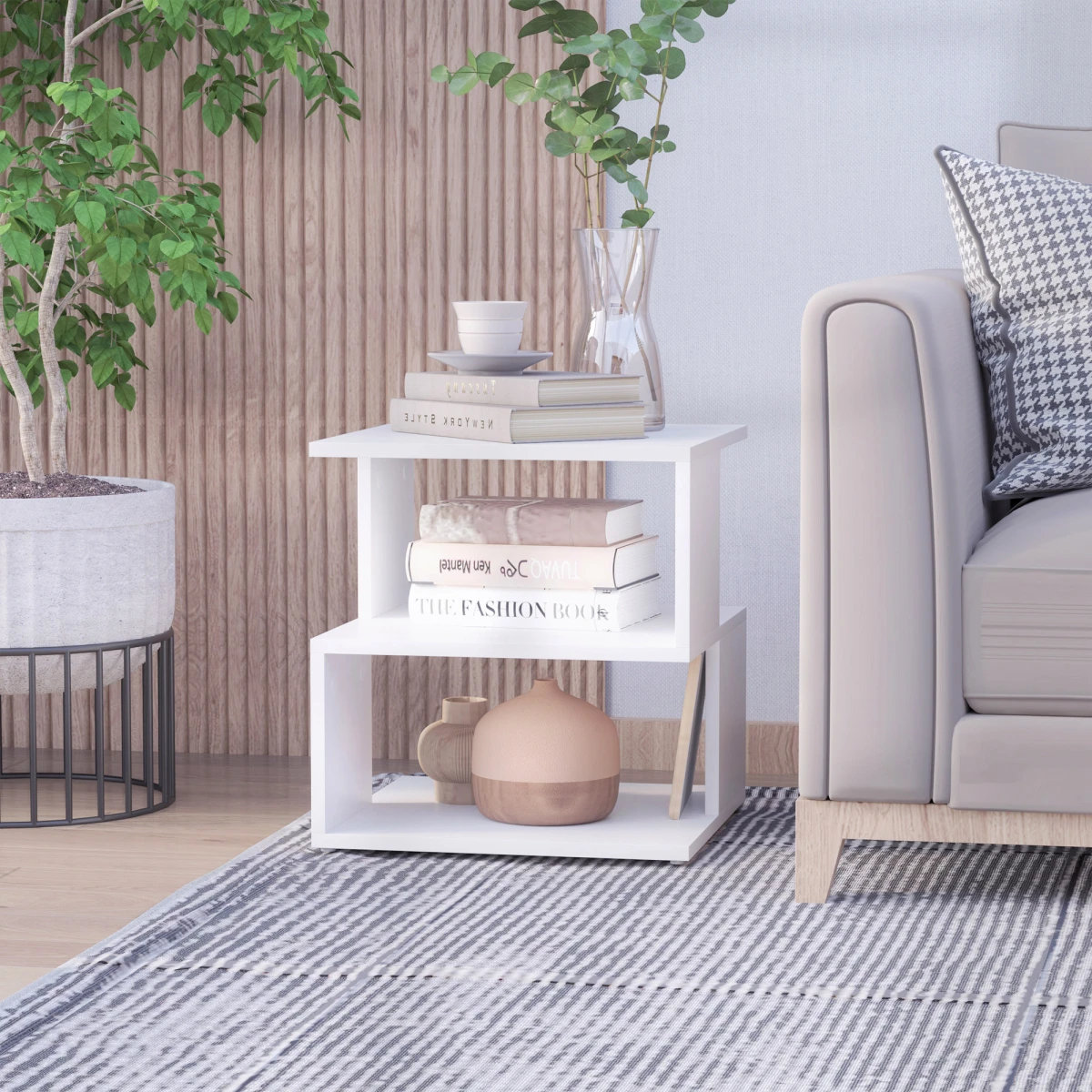 Unbranded Modern Two Tier Wood Side Table Compact Open Shelves For Living Room White Finish Sturdy Yet Lightweight - Coffee Table