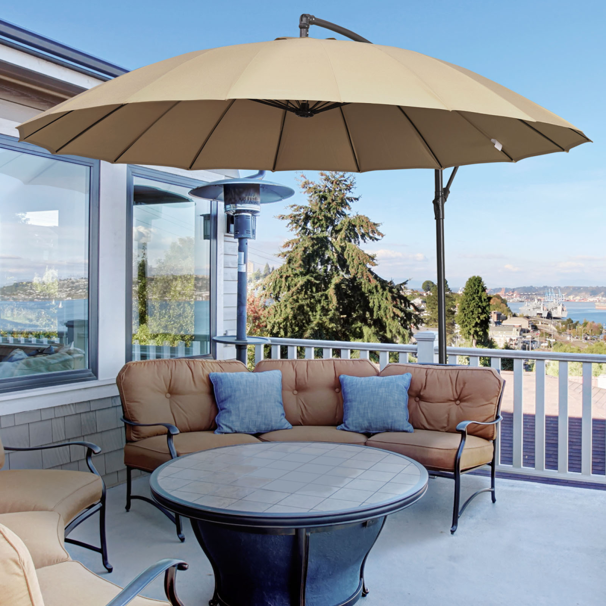 Unbranded 3(m) Cantilever Shanghai Parasol w/ Crank Handle, Cross Base, Khaki Outsunny - Parasol