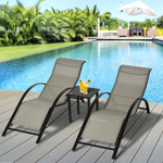 Unbranded 3 Pieces Lounge Chair Set Garden Sunbathing Chair w/ Table Grey Outsunny - Sun Lounger