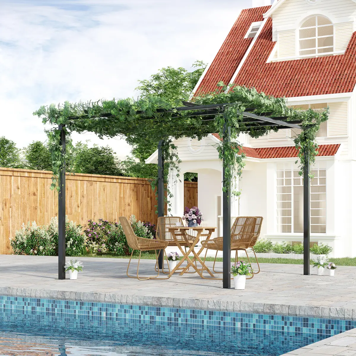 Outsunny Outsunny 3x3 m Metal Pergola, 300Lx300Wx230H cm-Black - Gazebos