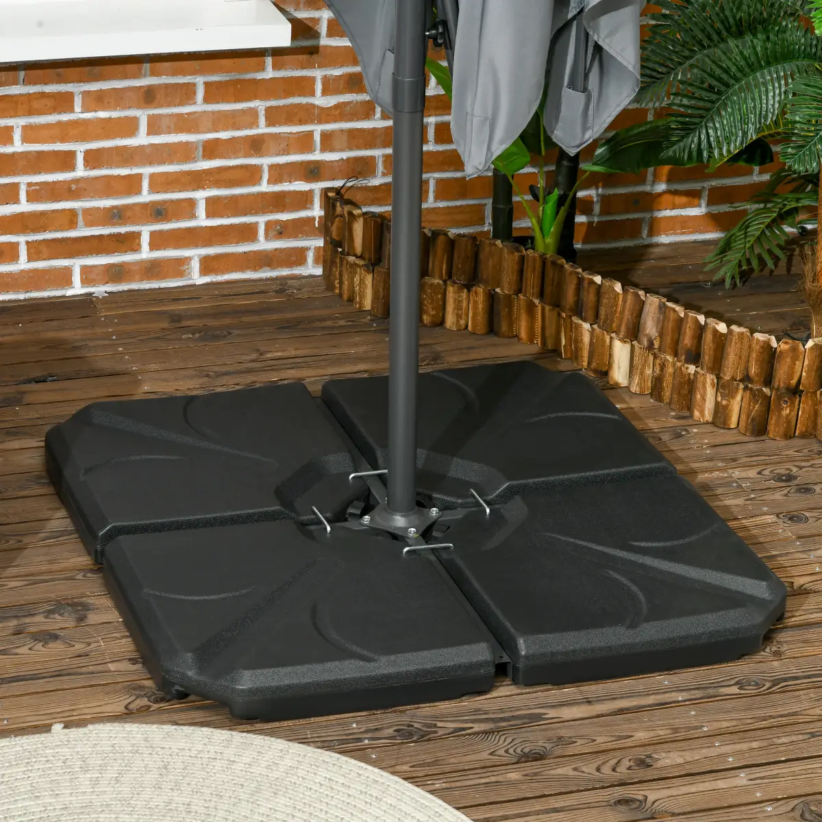 Outsunny Outsunny Set of 4 Banana Parasol Base Stand Water or Sand Filled Weights, Black - Parasol
